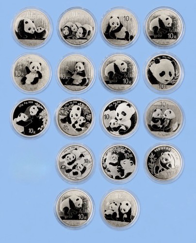 17x china panda silbermünzen - 17x,